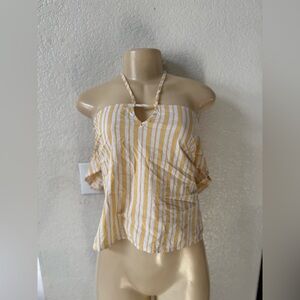 GBG Los Angeles Yellow and White Striped Halter Blouse